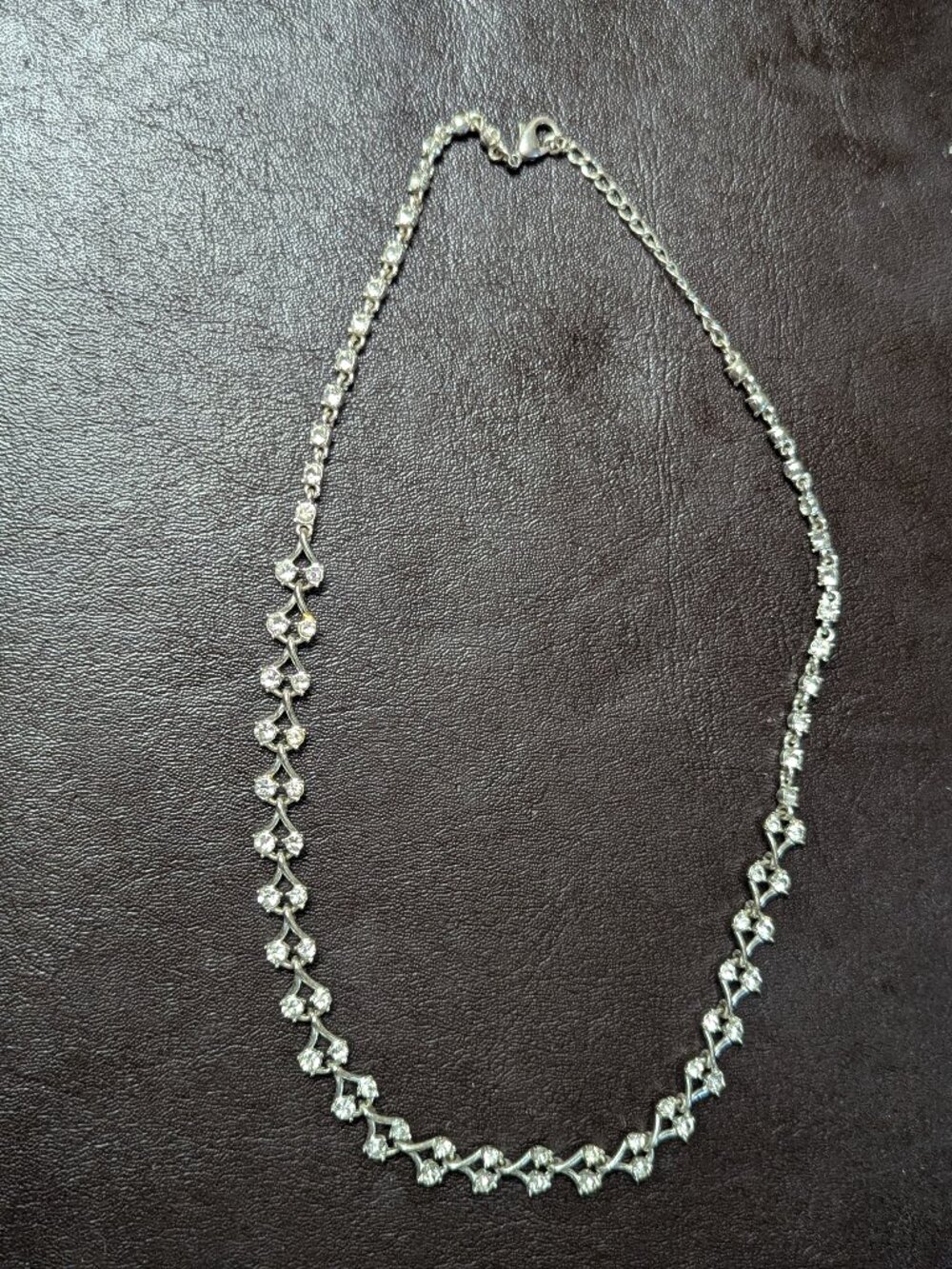 Vintage Rhinestone Necklace: Silver Tone Link Chain, 16 Inch